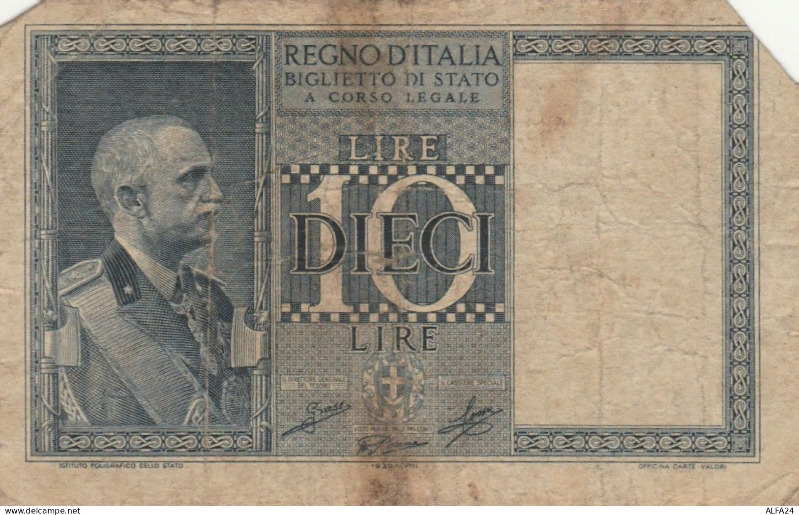 BANCONOTA ITALIA LIRE 10 1939 BIGLIETTO DI STATO VF (VS518 - Regno D'Italia – 10 Lire