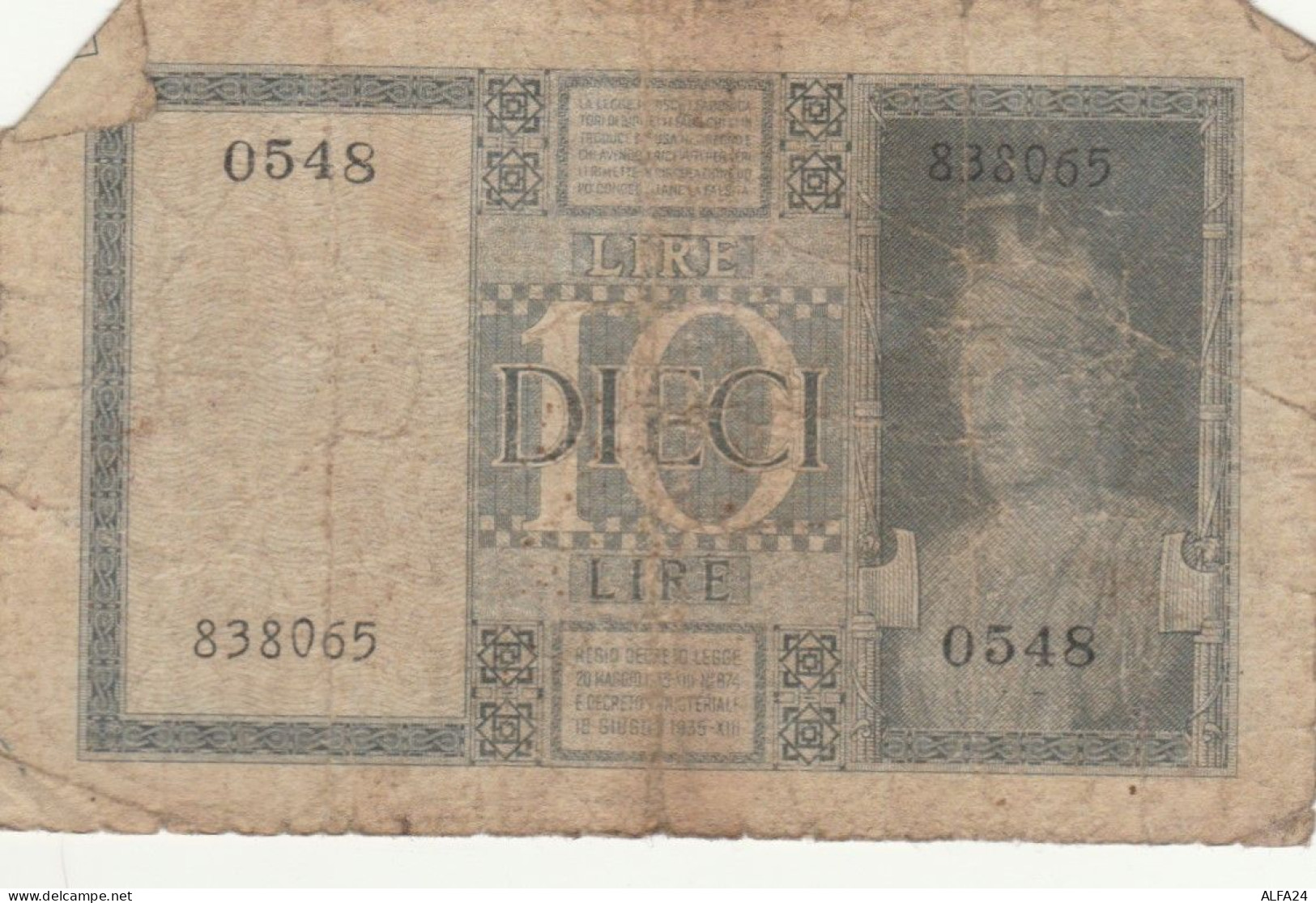 BANCONOTA ITALIA LIRE 10 1939 BIGLIETTO DI STATO VF (VS518 - Regno D'Italia – 10 Lire