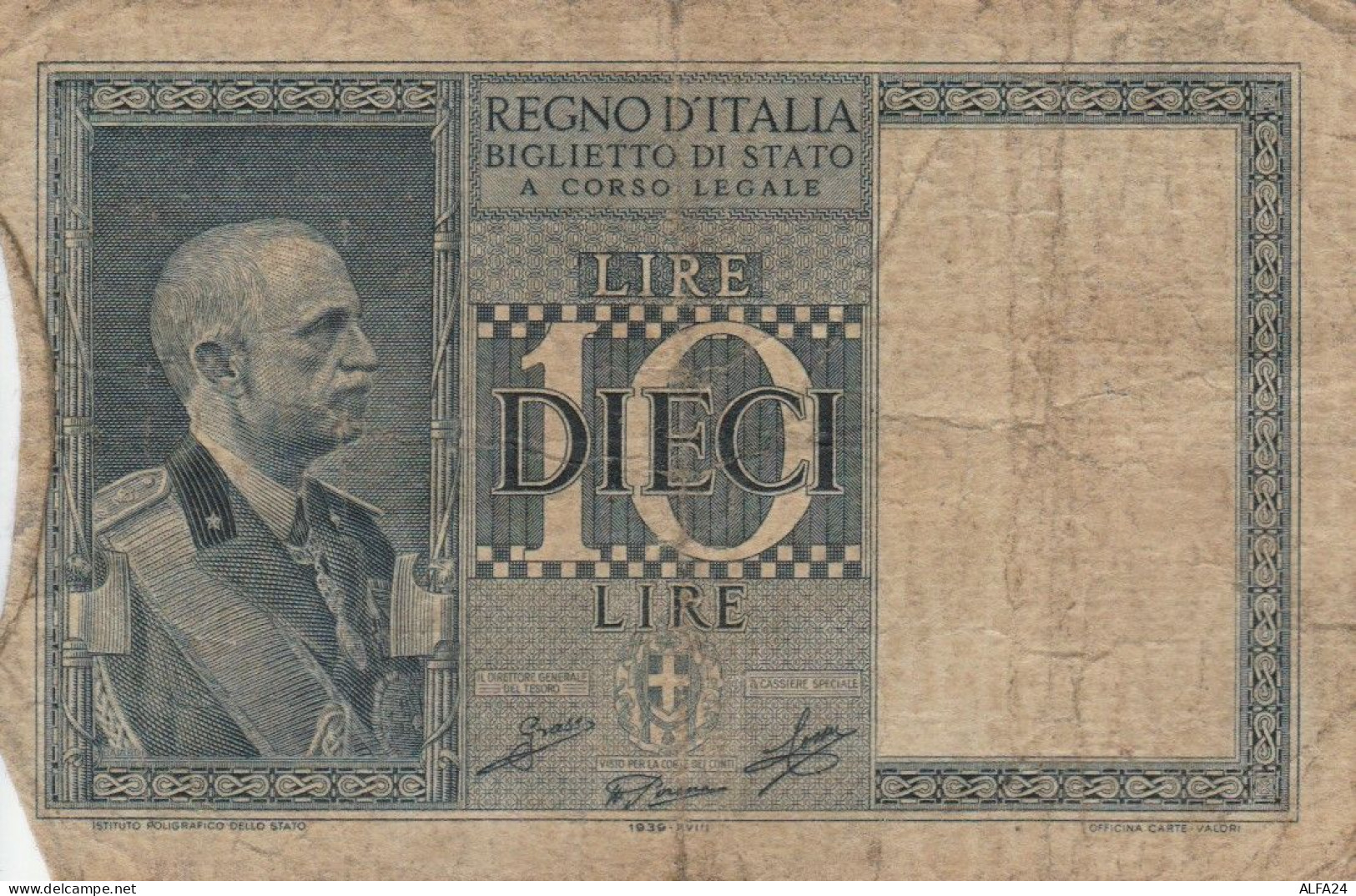 BANCONOTA ITALIA LIRE 10 1939 BIGLIETTO DI STATO VF (VS511 - Regno D'Italia – 10 Lire