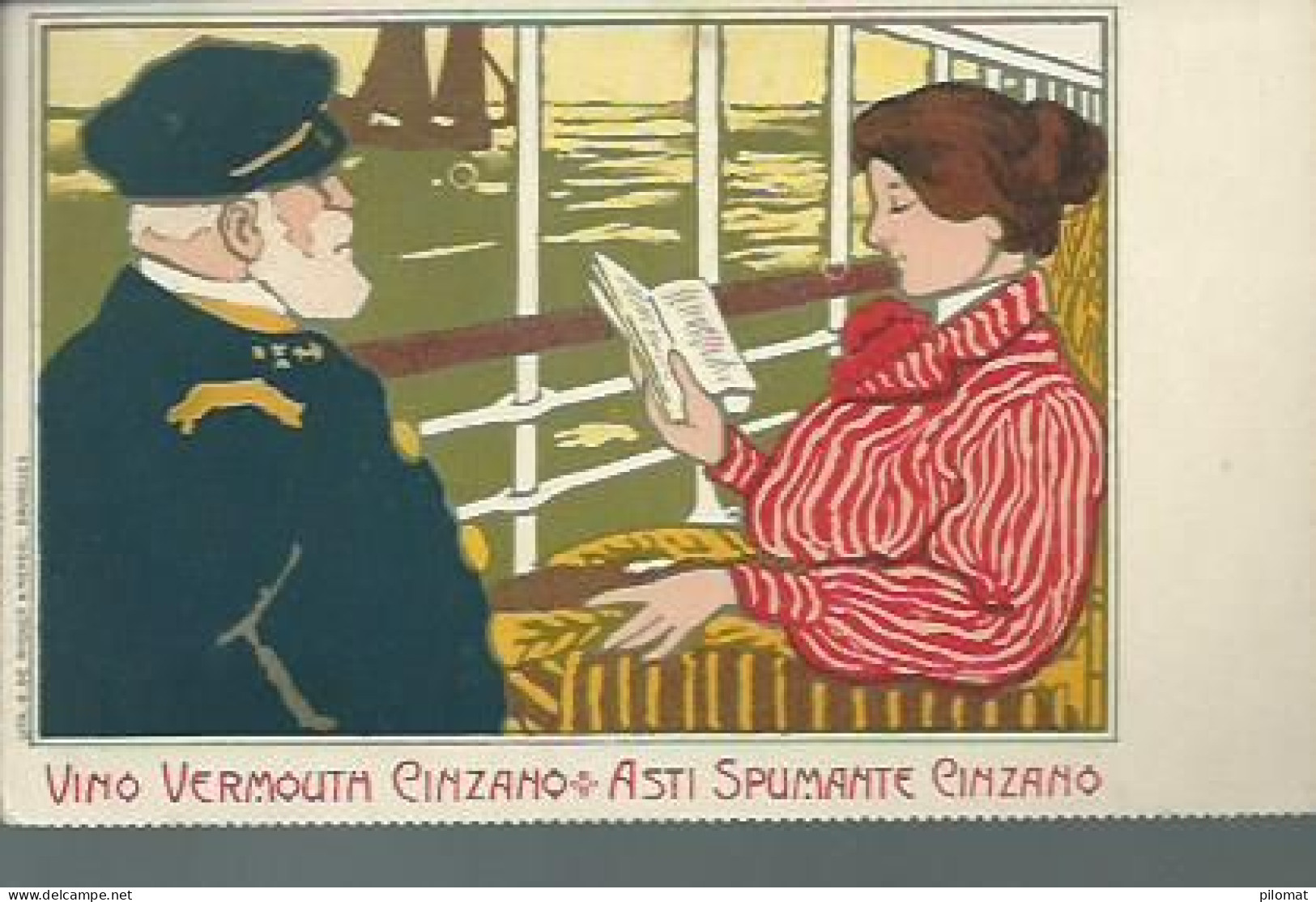 MEUNIER? Art Nouveau, Capitaine Et Jeune Femme Sur Un Bateau, Publicitaire Cinzano, Superbe - Meunier, G.