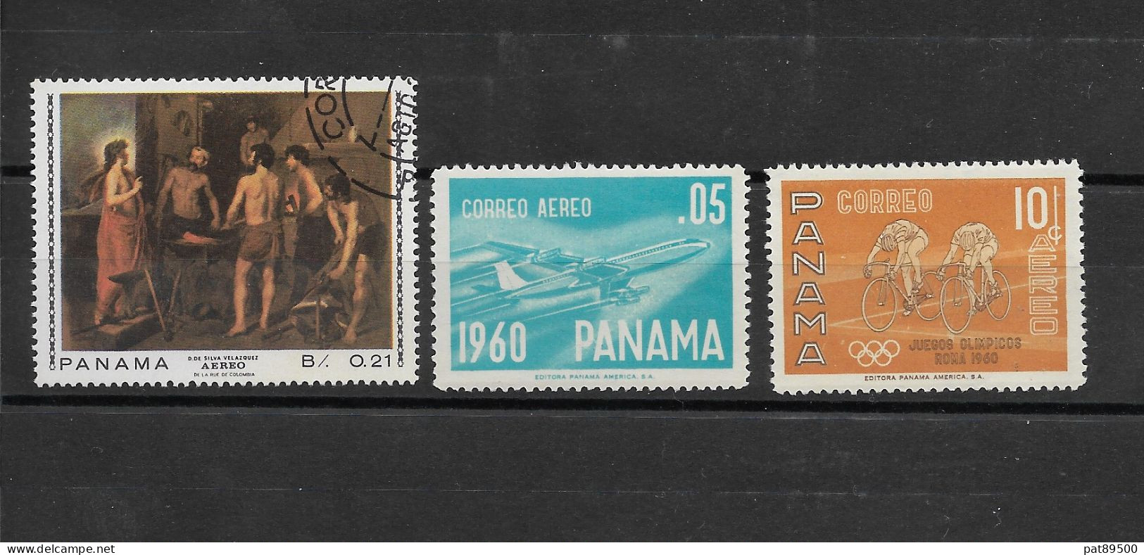 PANAMA / Petit Lot De 3 Timbres POSTE AERIENNE 1 Obl Et 2 Neufs** : Tableau, Avion & Cyclisme - Panama