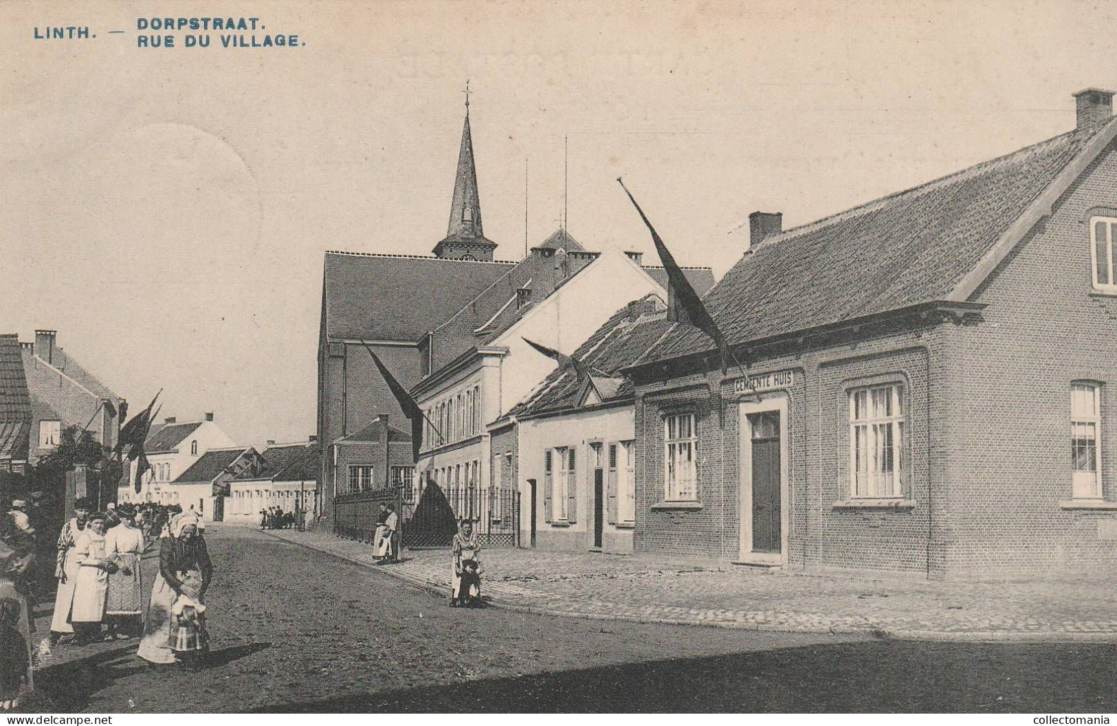 1 Oude Postkaart Linth Lint  Dorpstraat  1908 - Lint