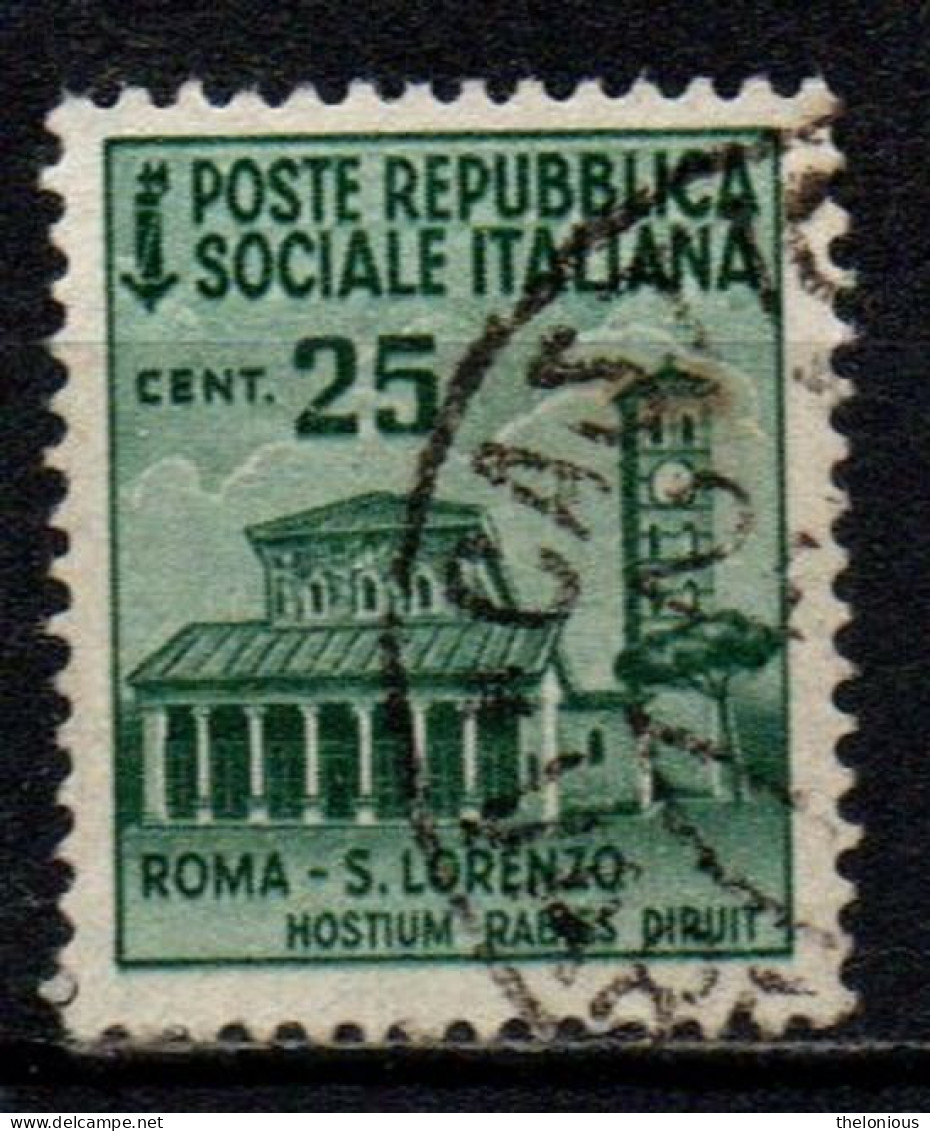 1944 Repubblica Sociale: Monumenti Distrutti - 2ª Emissione 25 Cent. Usato - Used