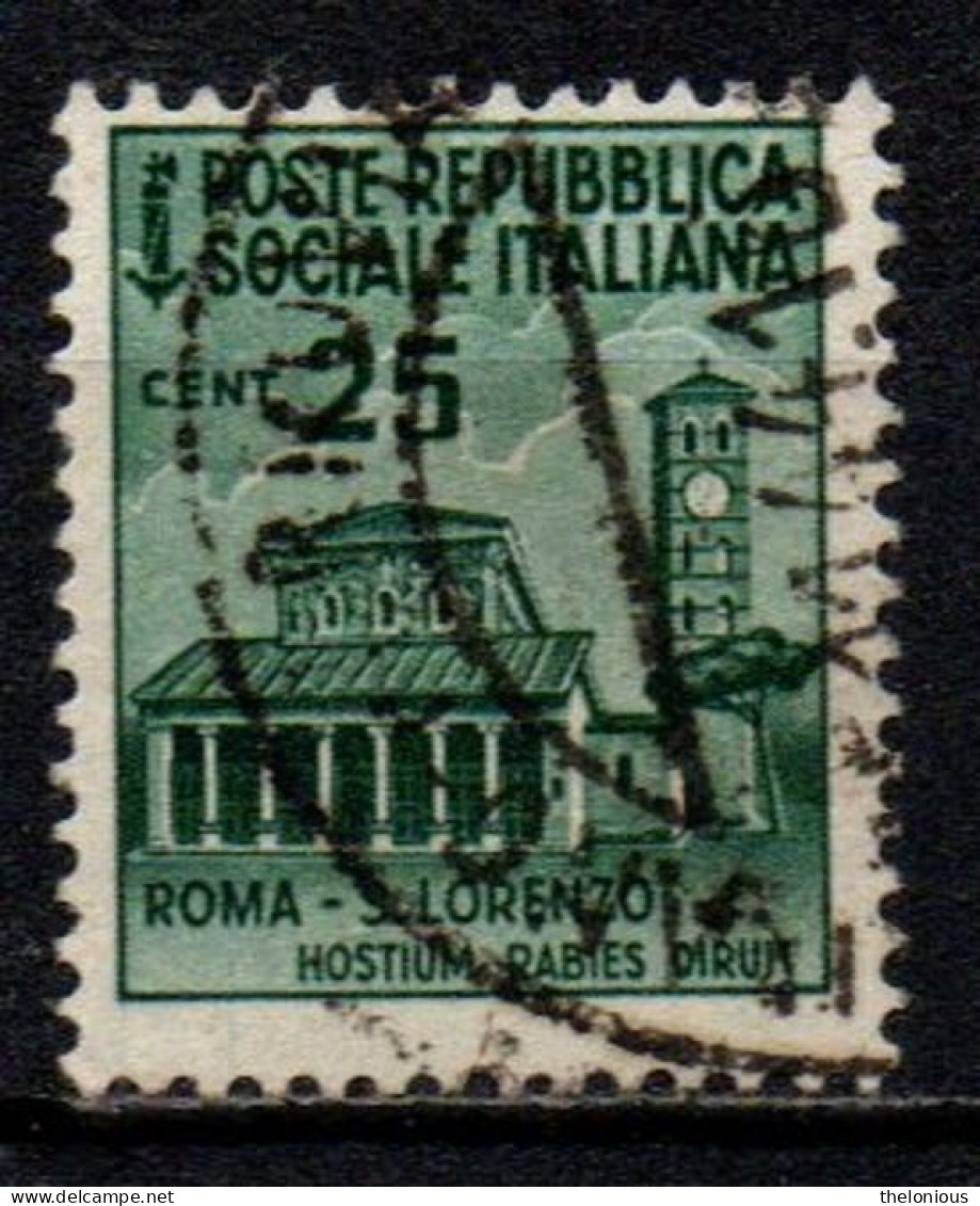 1944 Repubblica Sociale: Monumenti Distrutti - 2ª Emissione 25 Cent. Usato - Gebraucht