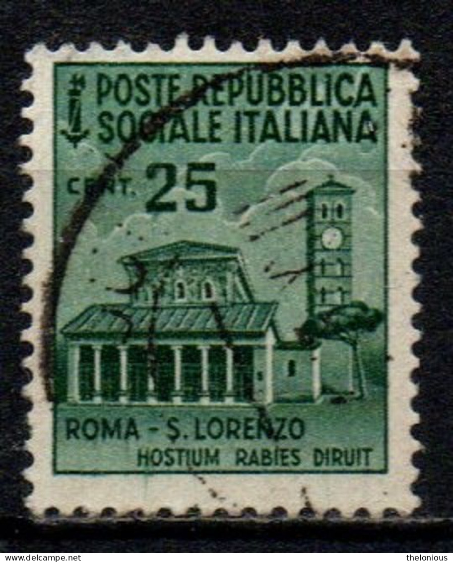 1944 Repubblica Sociale: Monumenti Distrutti - 2ª Emissione 25 Cent. Usato - Gebraucht