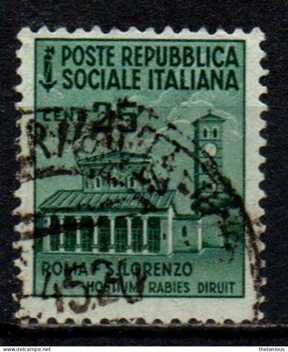 1944 Repubblica Sociale: Monumenti Distrutti - 2ª Emissione 25 Cent. Usato - Oblitérés