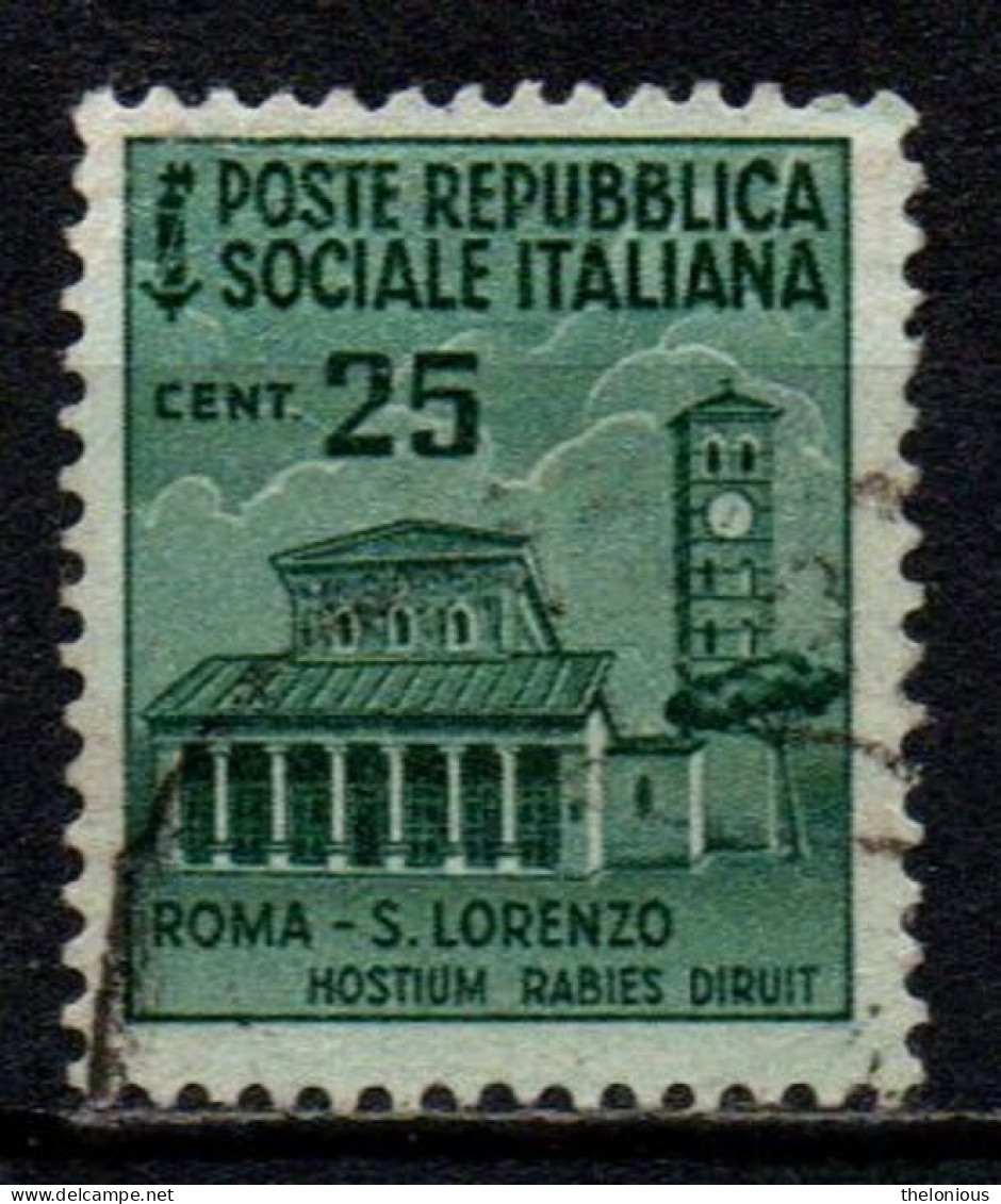 1944 Repubblica Sociale: Monumenti Distrutti - 2ª Emissione 25 Cent. Usato - Oblitérés