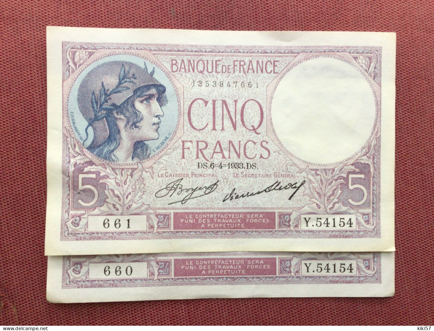 Lot De 2 Billets De 5 Francs Violet Trous D’épingle Sinon Jamais Circulé - 5 F 1917-1940 ''Violet''