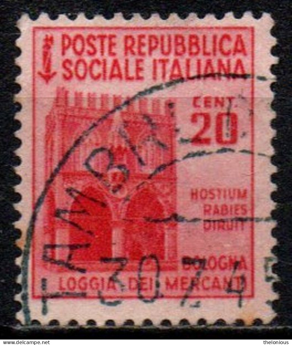 1944 Repubblica Sociale: Monumenti Distrutti - 2ª Emis. 20 Cent. - Used