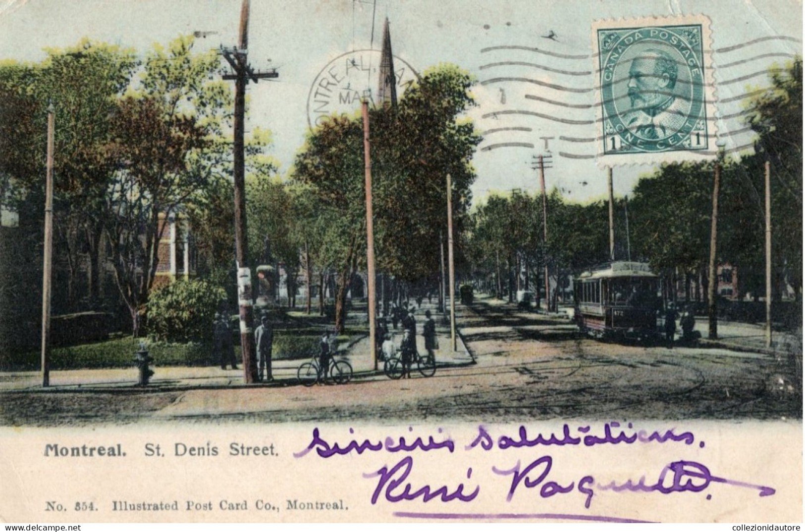 QUÉBEC - MONTRÉAL - ST. DENIS STREET - ANIMATA E MOVIMENTATA - TRAM - BICICLETTE - CARTOLINA FP SPEDITA NEL 1905 - Québec - La Cité