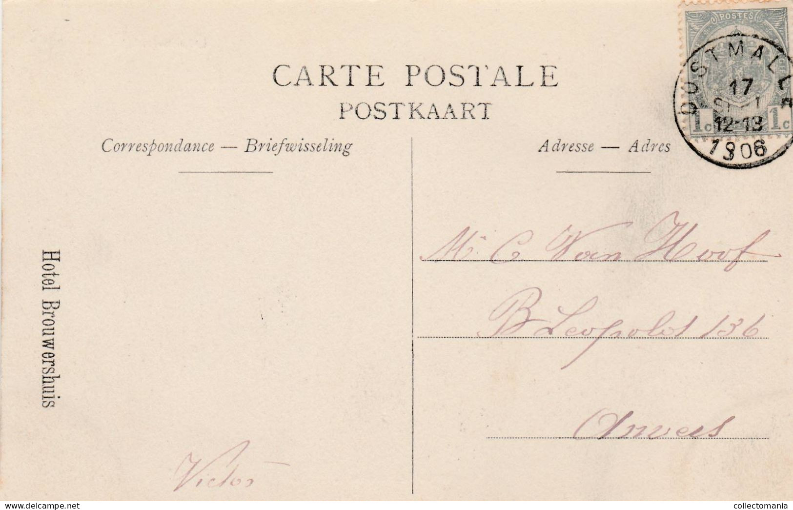 1 Oude Postkaart Oostmalle Hotel Brouwershuis  1906  Uitgever Hoelen - Malle