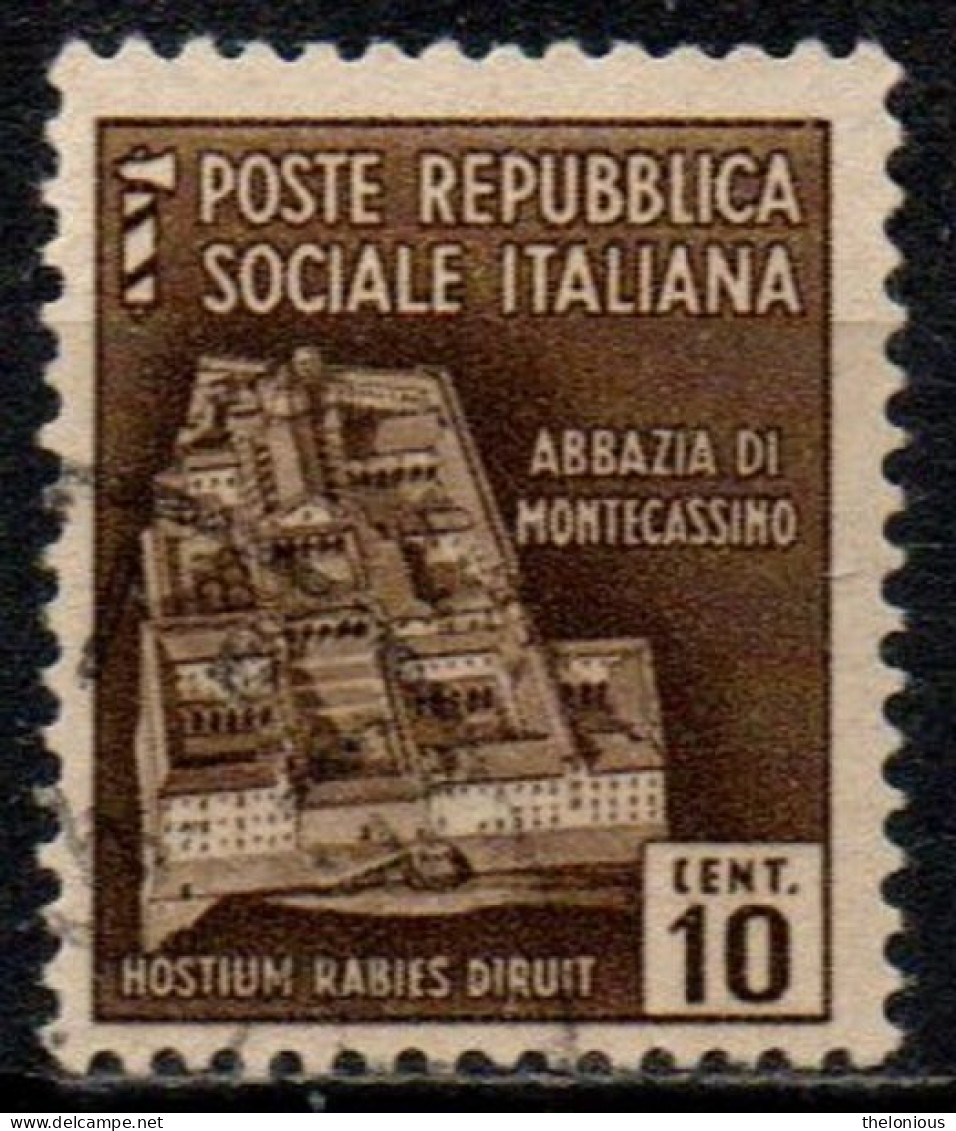 1944 Repubblica Sociale: Monumenti Distrutti - 2ª Emis. 10 Cent. - Afgestempeld
