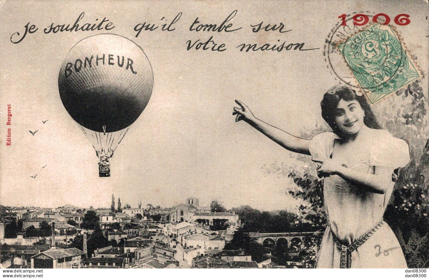 BONHEUR 1906 FEMME MONTRANT UNE MONTGOLFIERE - Bergeret