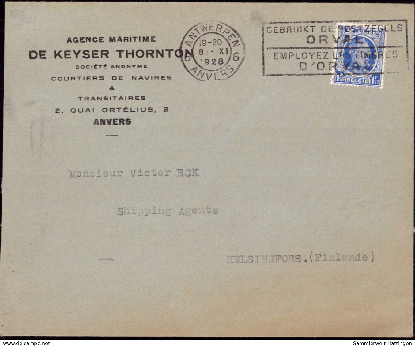 603193 | Firmenlochung Perfin Der Agence Maritime De Keyser Thornton Anvers  | - 1909-34