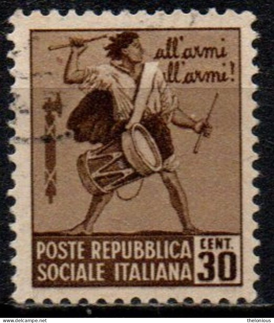 1944 Repubblica Sociale: Monumenti Distrutti - 2ª Emis. 30 Cent. Senza Filigrana - Usados