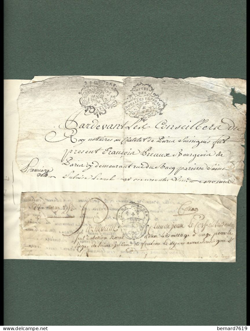 Document  Entete   Lettre    - Cachet   - Rouen - Paris   -  Sous Louis XV  -   1752 - Seals Of Generality