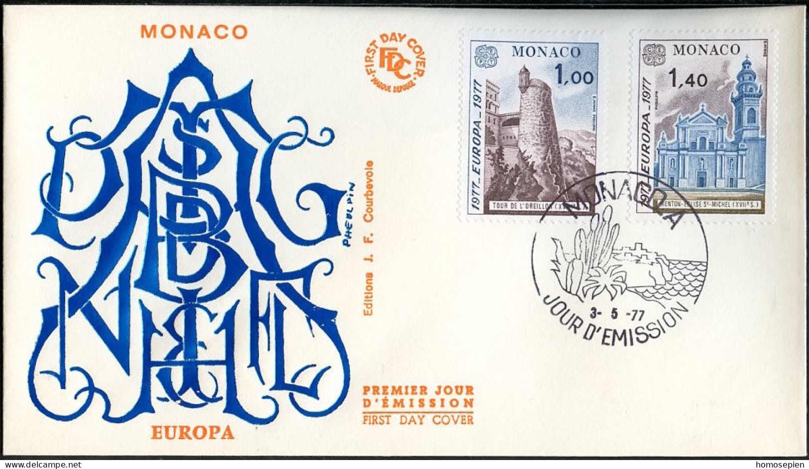 Europa CEPT 1977 Monaco FDC5 Y&T N°1101 à 1102 - Michel N°1273 à 1274 - 1977