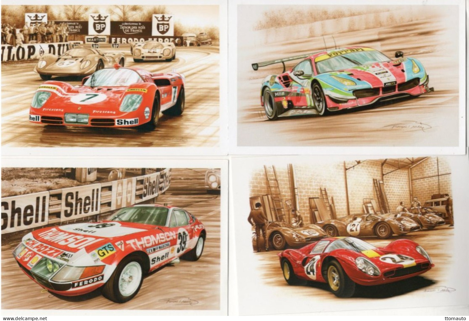 Lot Of 4 Art Cards  FERRARI At LE MANS  - Artiste:Francois Bruere - CPM - Le Mans