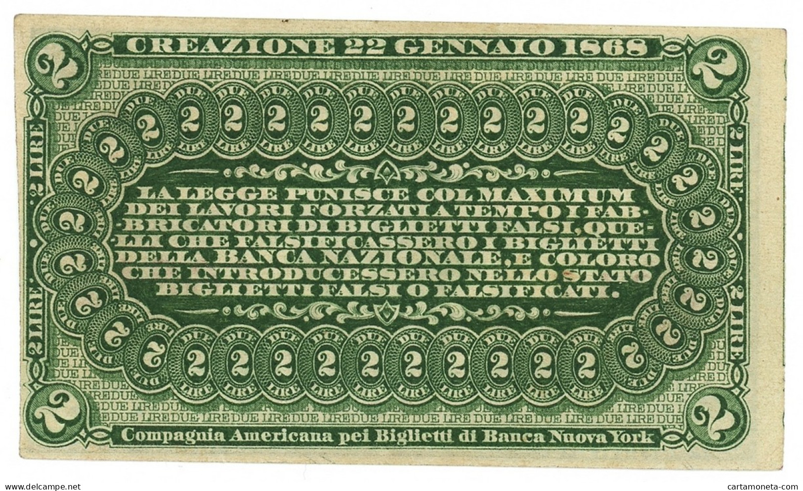 2 LIRE BANCA NAZIONALE NEL REGNO D'ITALIA CAVOUR 22/01/1868 SPL+ - Altri & Non Classificati