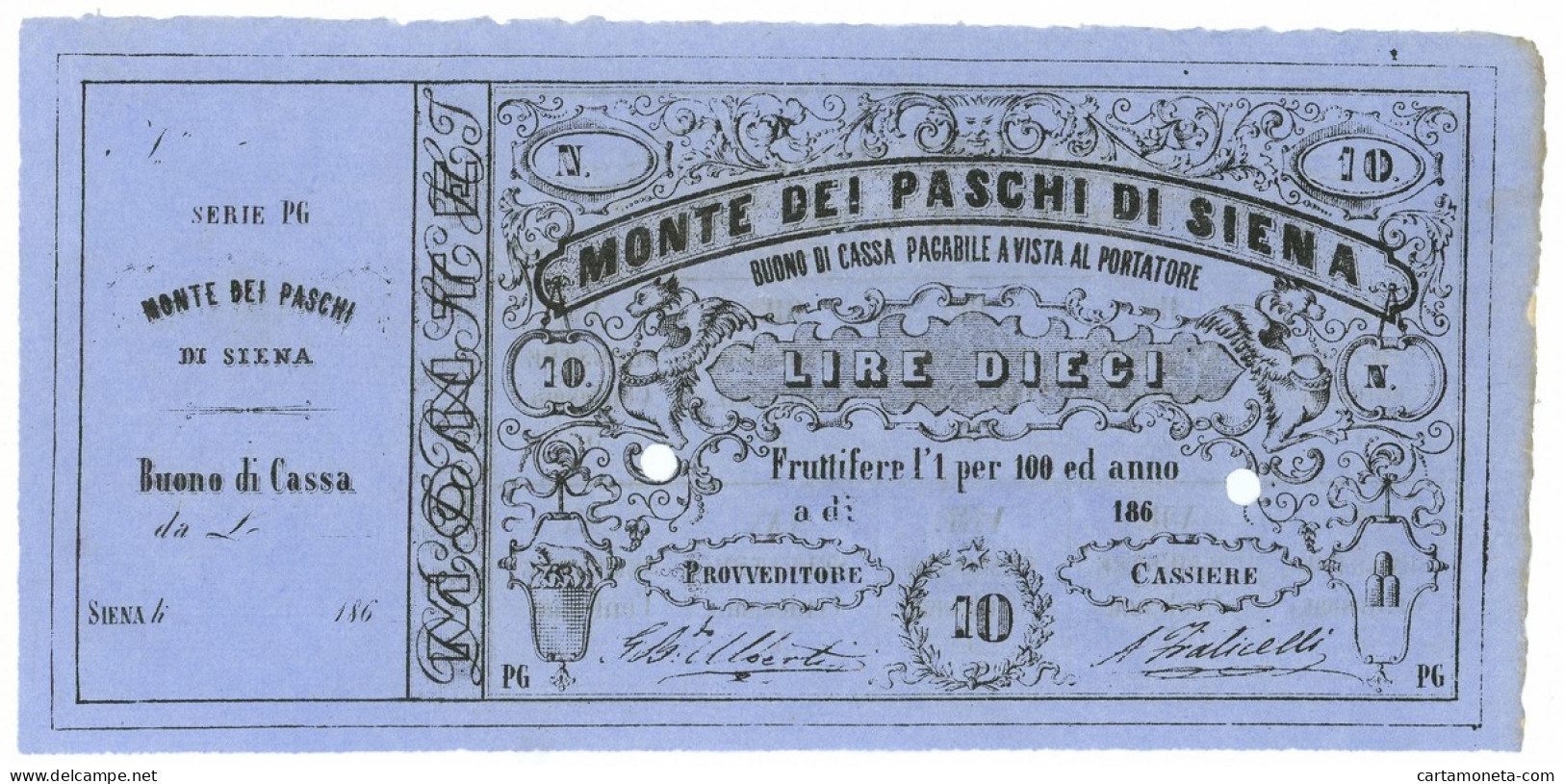 10 LIRE BUONO DI CASSA MONTE DEI PASCHI DI SIENA 186_ QFDS - Sonstige & Ohne Zuordnung