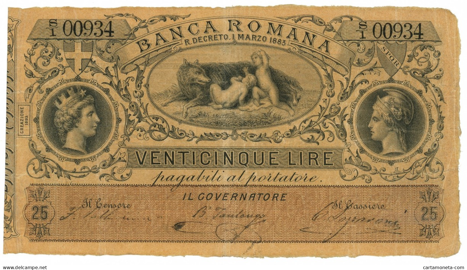 25 LIRE BANCA ROMANA REGNO D'ITALIA 01/03/1883 BB+ - Altri & Non Classificati