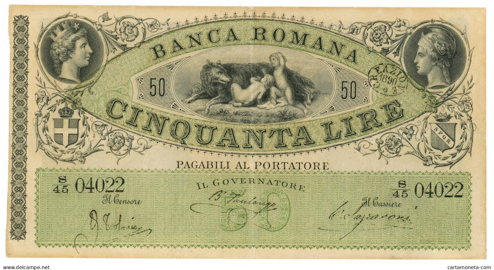 50 LIRE BANCA ROMANA REGNO D'ITALIA 1872 QSPL - Altri & Non Classificati