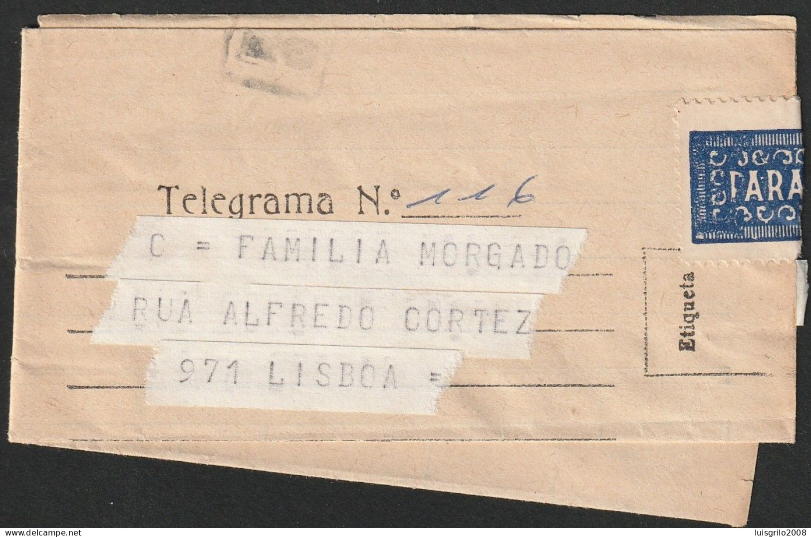 Telegram/ Telegrama - Lourenço Marques, Moçambique > Lisboa -|- Postmark - Alvalade. Lisboa. 1966 - Lettres & Documents