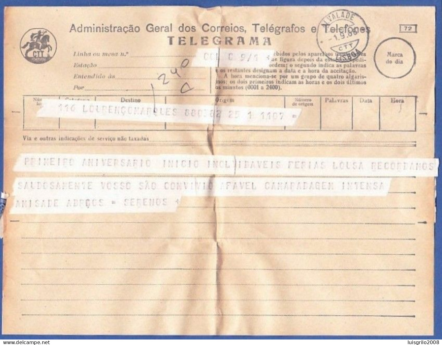 Telegram/ Telegrama - Lourenço Marques, Moçambique > Lisboa -|- Postmark - Alvalade. Lisboa. 1966 - Storia Postale