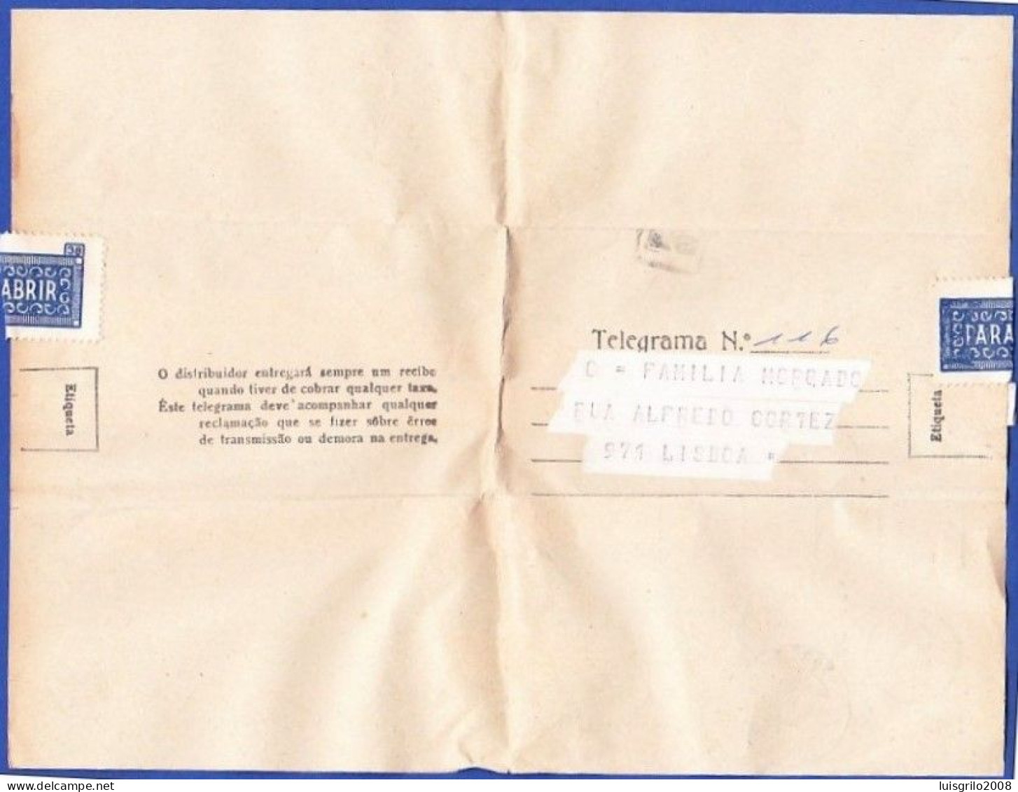 Telegram/ Telegrama - Lourenço Marques, Moçambique > Lisboa -|- Postmark - Alvalade. Lisboa. 1966 - Briefe U. Dokumente