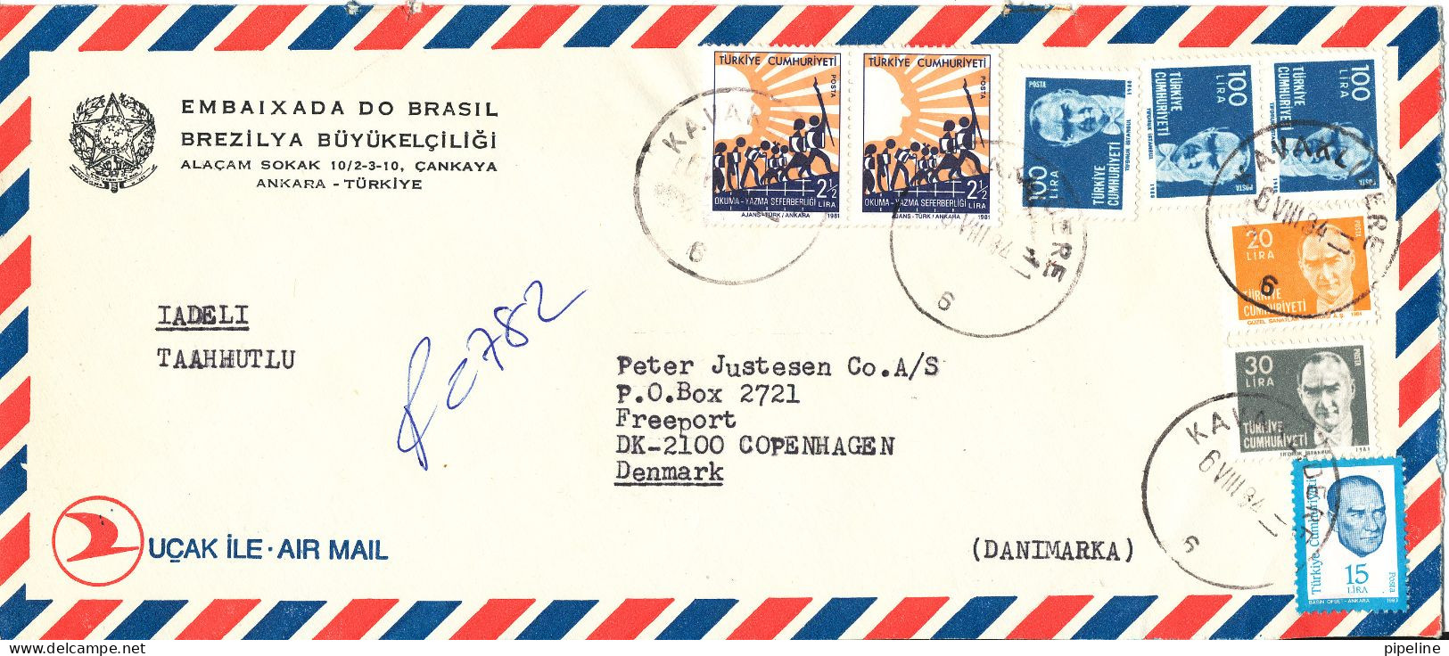 Turkey Registered Cover Sent To Denmark 6-8-1984 - Covers & Documents