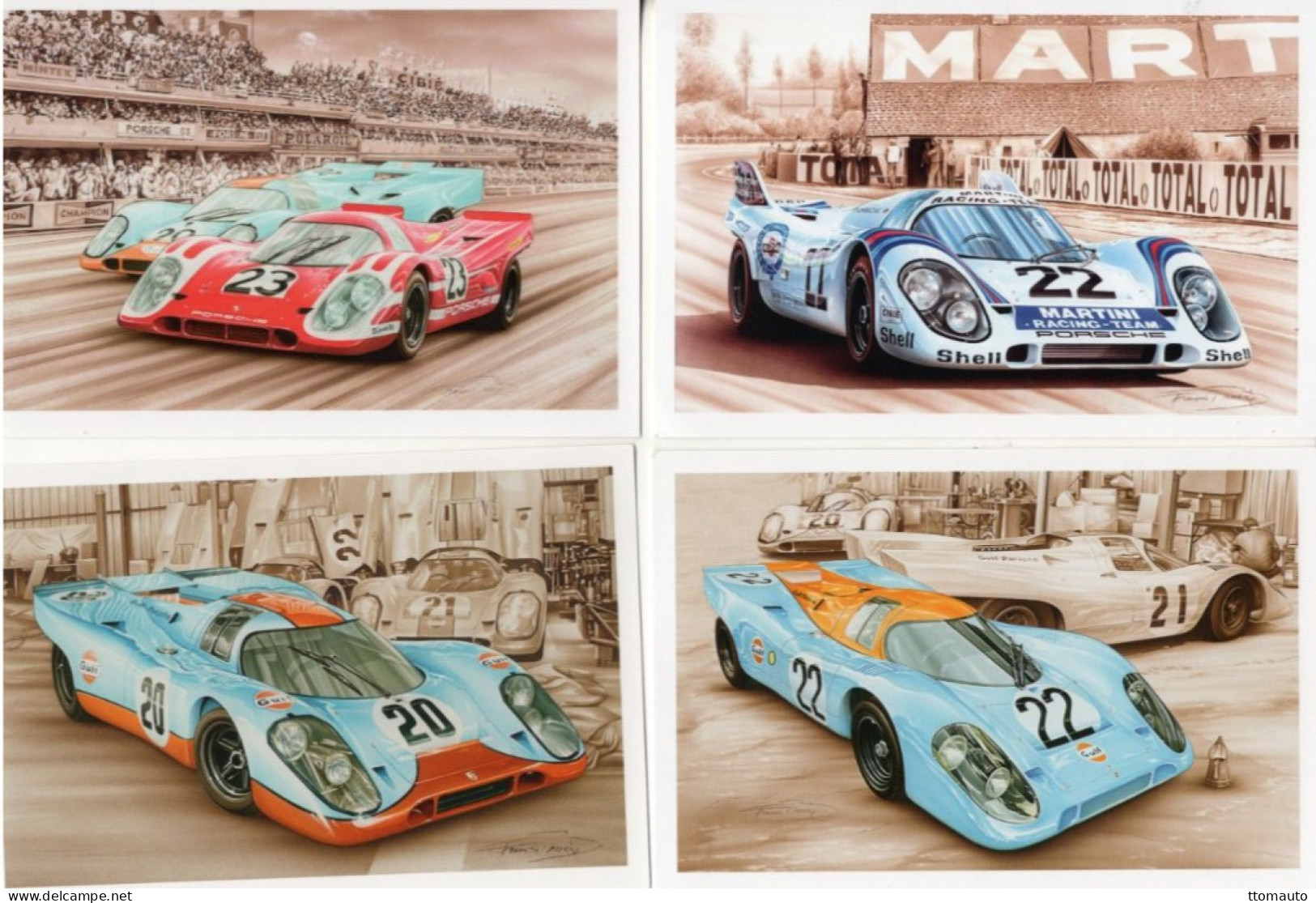 Lot Of 4 Art Cards Of PORSCHE 917K At LE MANS  - Artiste:Francois Bruere - CPM - Le Mans