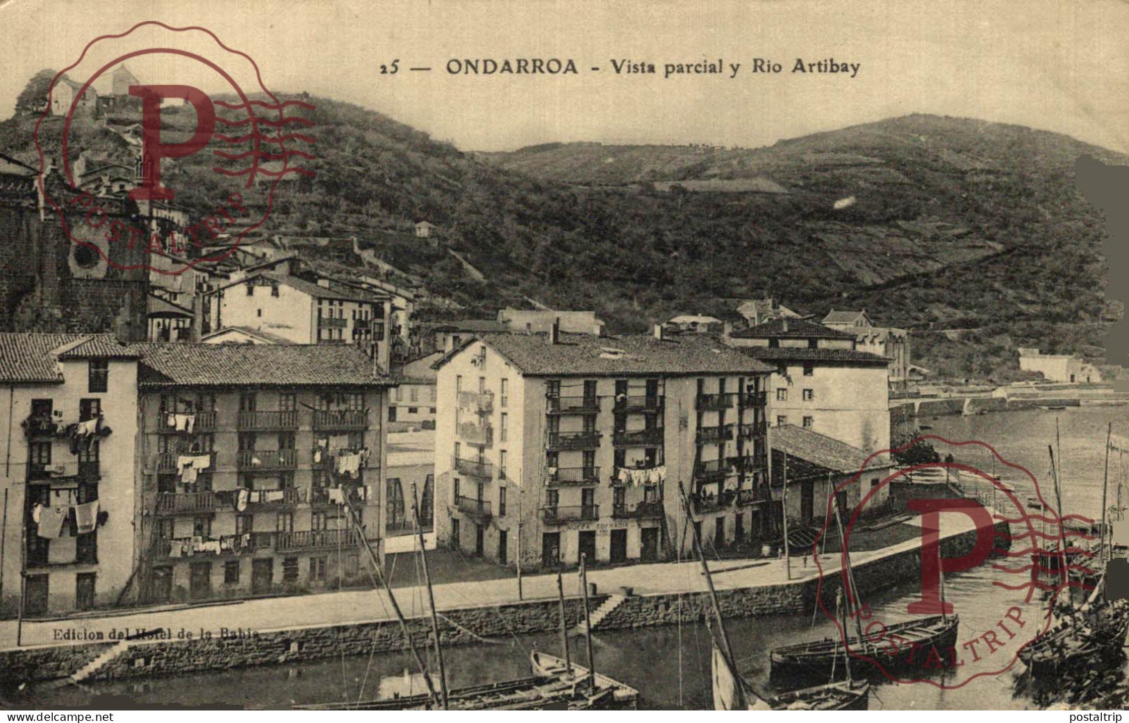 VIZCAYA. ONDARROA. VISTA PARCIAL Y RIO ARTIBAY. EDIC. HOTEL DE LA BAHIA. - Vizcaya (Bilbao)