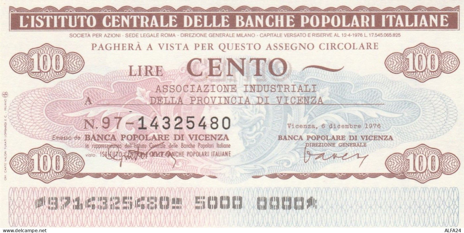 MINIASSEGNO IST.CENTR. BP ITALIANE 100 L. ASS COMM VI (A689---FDS - [10] Assegni E Miniassegni