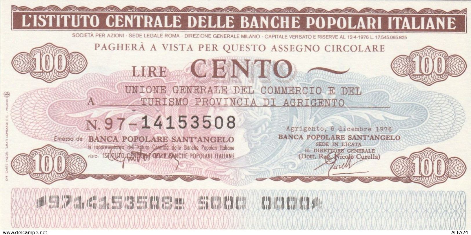 MINIASSEGNO IST.CENTR. BP ITALIANE 100 L. UN COMM AG (A567---FDS - [10] Assegni E Miniassegni