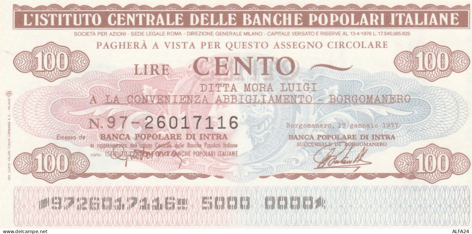 MINIASSEGNO IST.CENTR. BP ITALIANE 100 L. DITTA MORA LUIGI (A550---FDS - [10] Assegni E Miniassegni