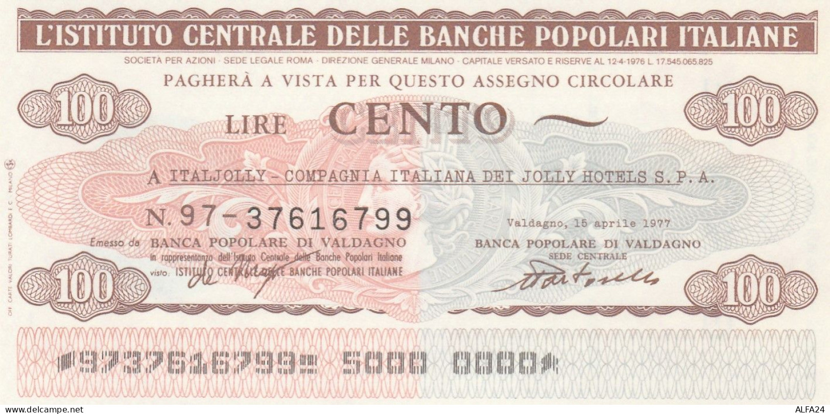 MINIASSEGNO IST.CENTR. BP ITALIANE 100 L. ITALJOLLY (A536---FDS - [10] Assegni E Miniassegni