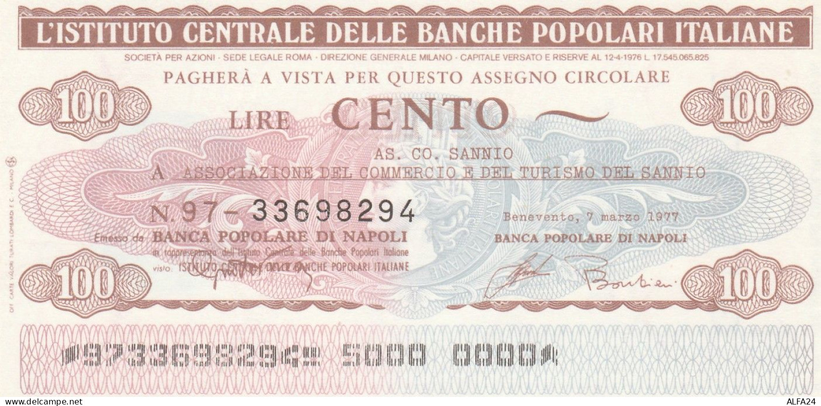 MINIASSEGNO IST.CENTR. BP ITALIANE 100 L. AS.CO.SANNIO (A526---FDS - [10] Assegni E Miniassegni