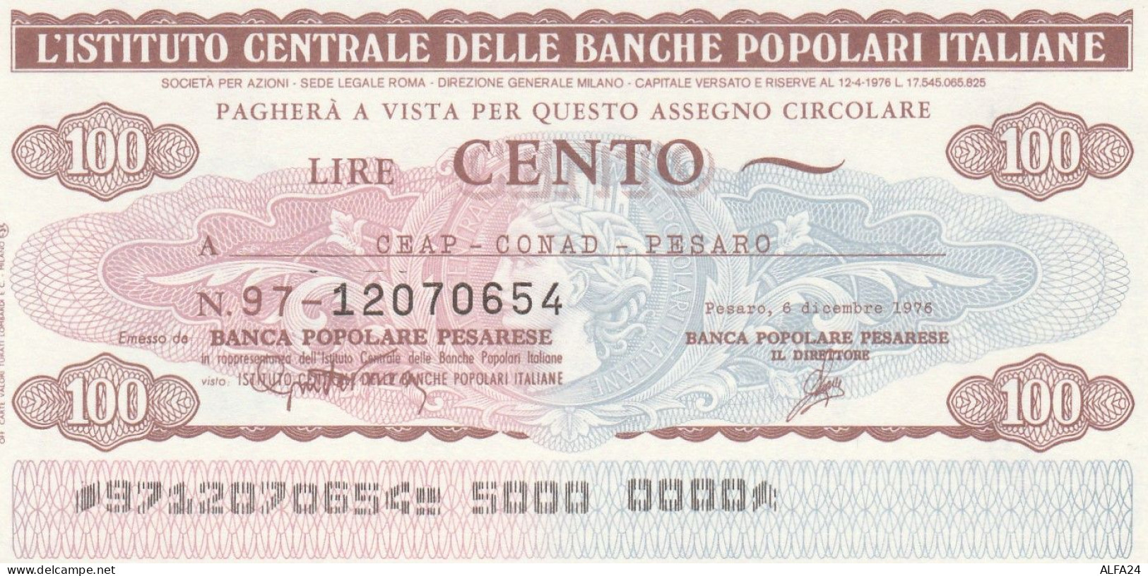 MINIASSEGNO IST.CENTR. BP ITALIANE 100 L. CEAP CONAD PS (A515---FDS - [10] Assegni E Miniassegni