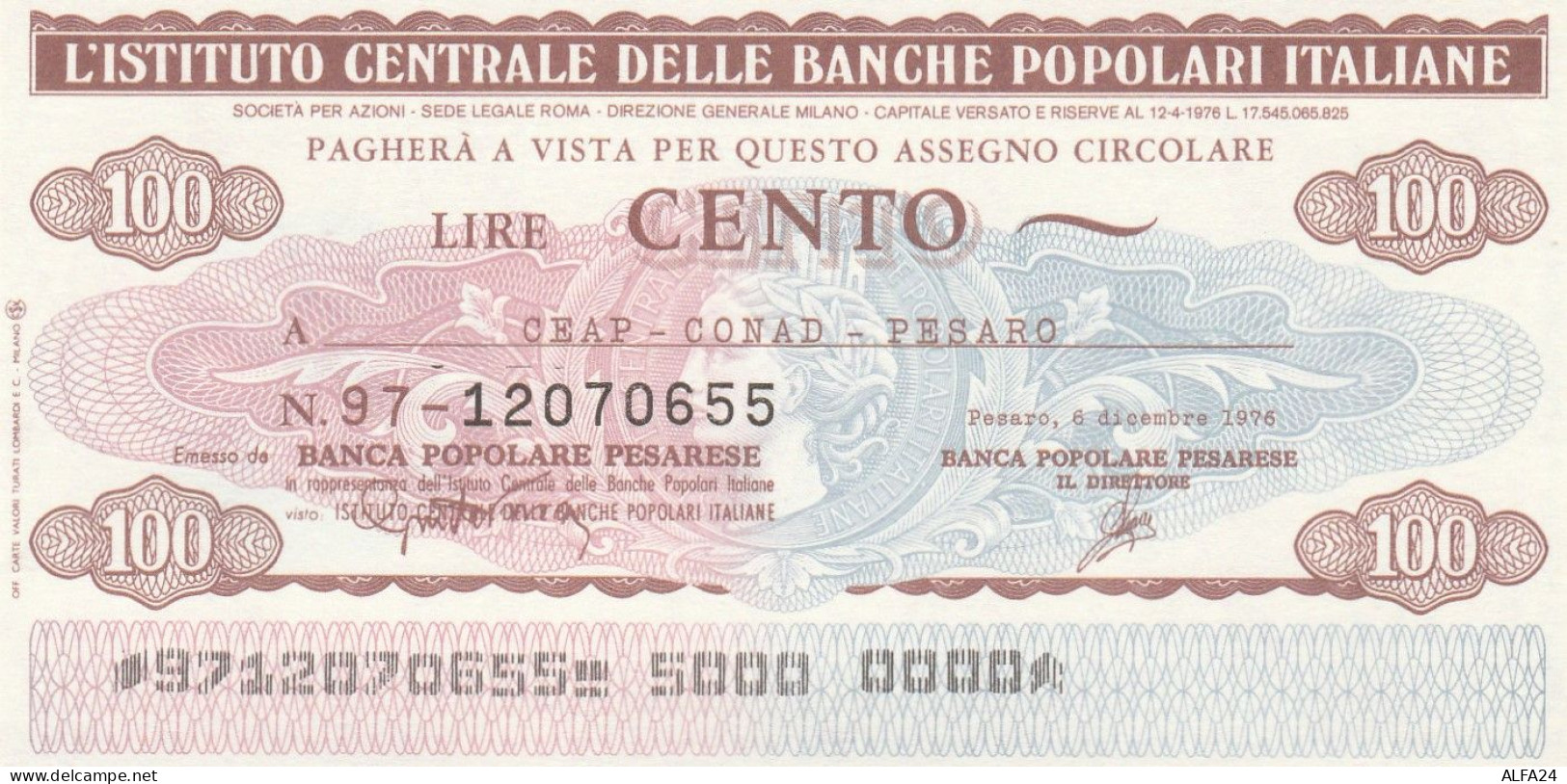 MINIASSEGNO IST.CENTR. BP ITALIANE 100 L. CEAP CONAD PS (A514---FDS - [10] Cheques En Mini-cheques