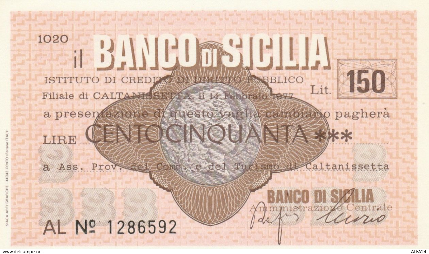 MINIASSEGNO BANCO DI SICILIA 150 L. ASS COMM CALTANISTETTA (A358---FDS - [10] Assegni E Miniassegni