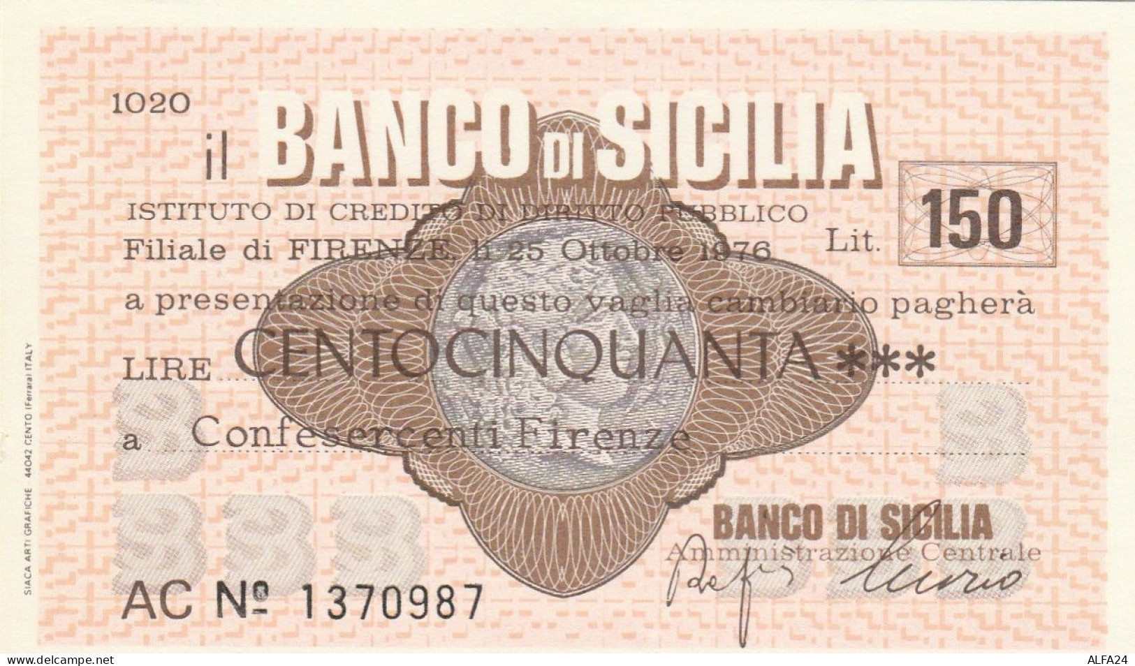 MINIASSEGNO BANCO DI SICILIA 150 L. CONFES FI (A357---FDS - [10] Checks And Mini-checks