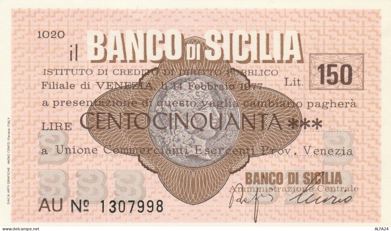 MINIASSEGNO BANCO DI SICILIA 150 L. UN COMM VE (A354---FDS - [10] Assegni E Miniassegni