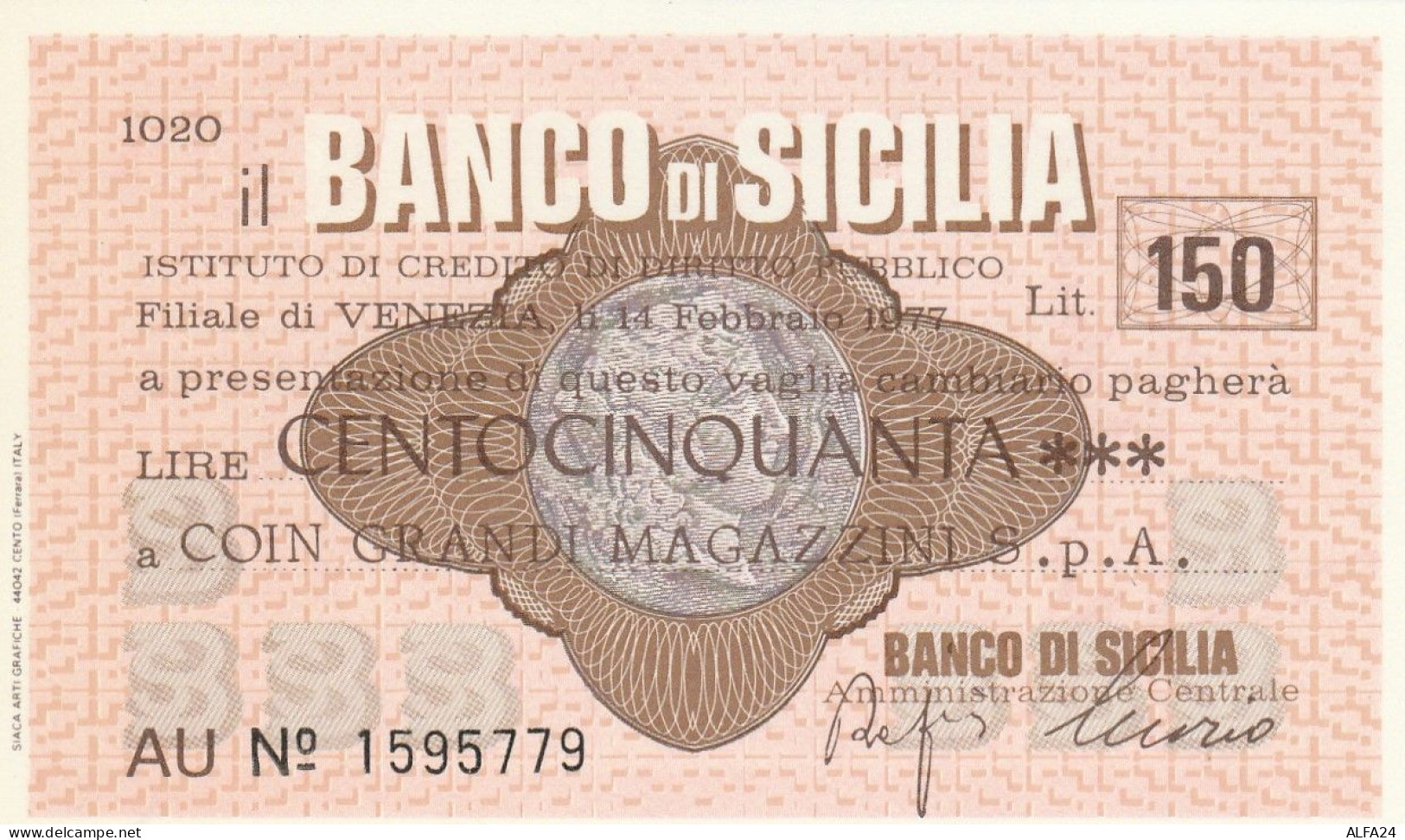 MINIASSEGNO BANCO DI SICILIA 150 L. COIN (A347---FDS - [10] Chèques