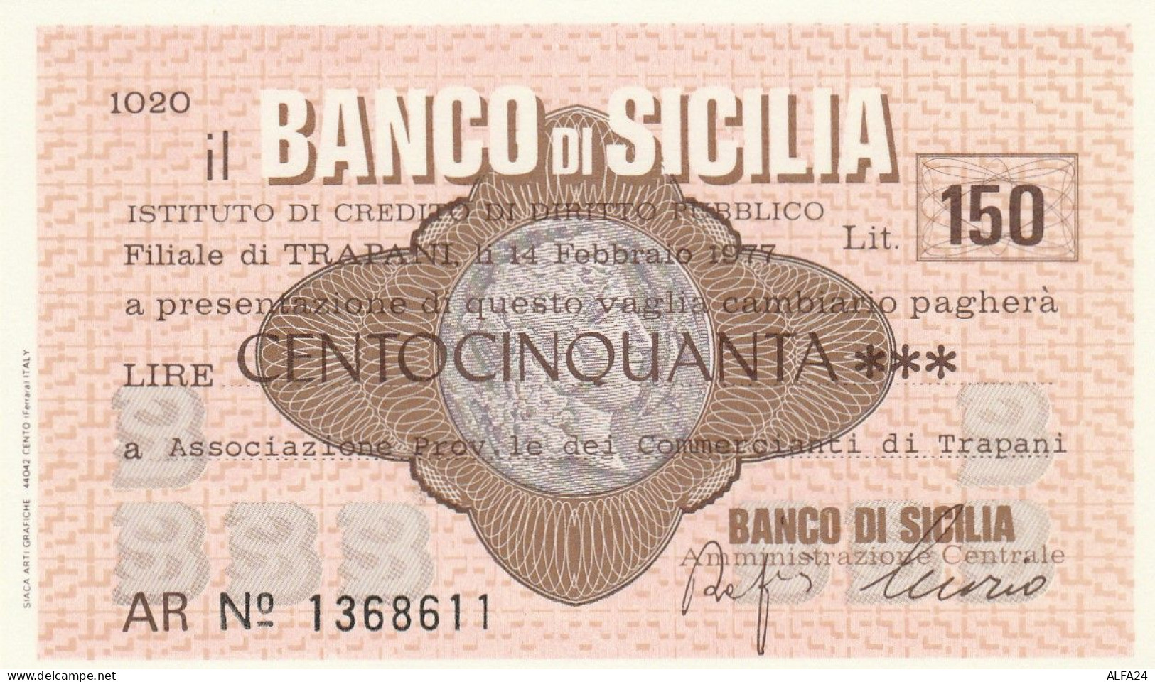 MINIASSEGNO BANCO DI SICILIA 150 L. ASS COMM TP (A340---FDS - [10] Assegni E Miniassegni