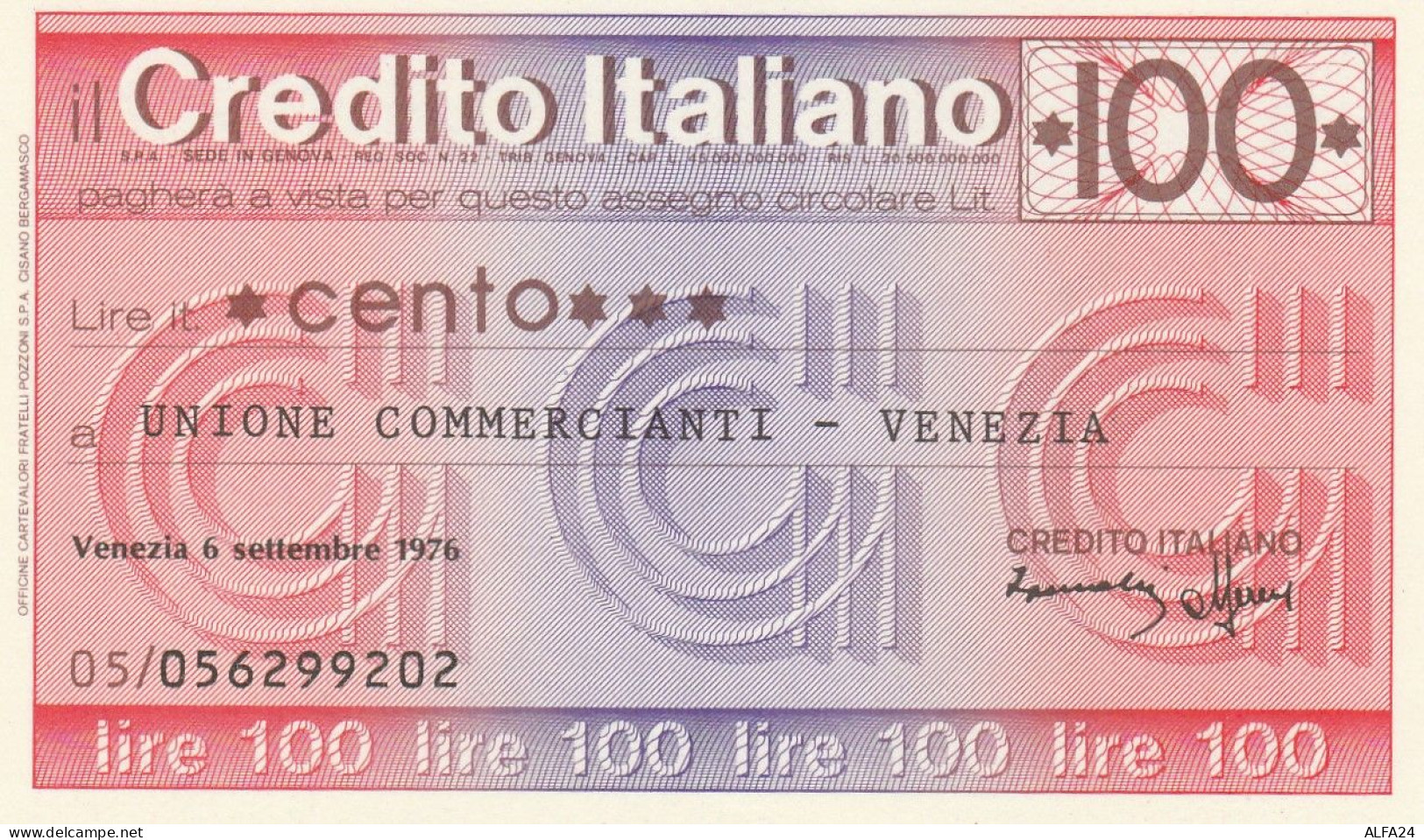 MINIASSEGNO CREDITO ITALIANO 100 L. UN COMM VE (A292---FDS - [10] Chèques