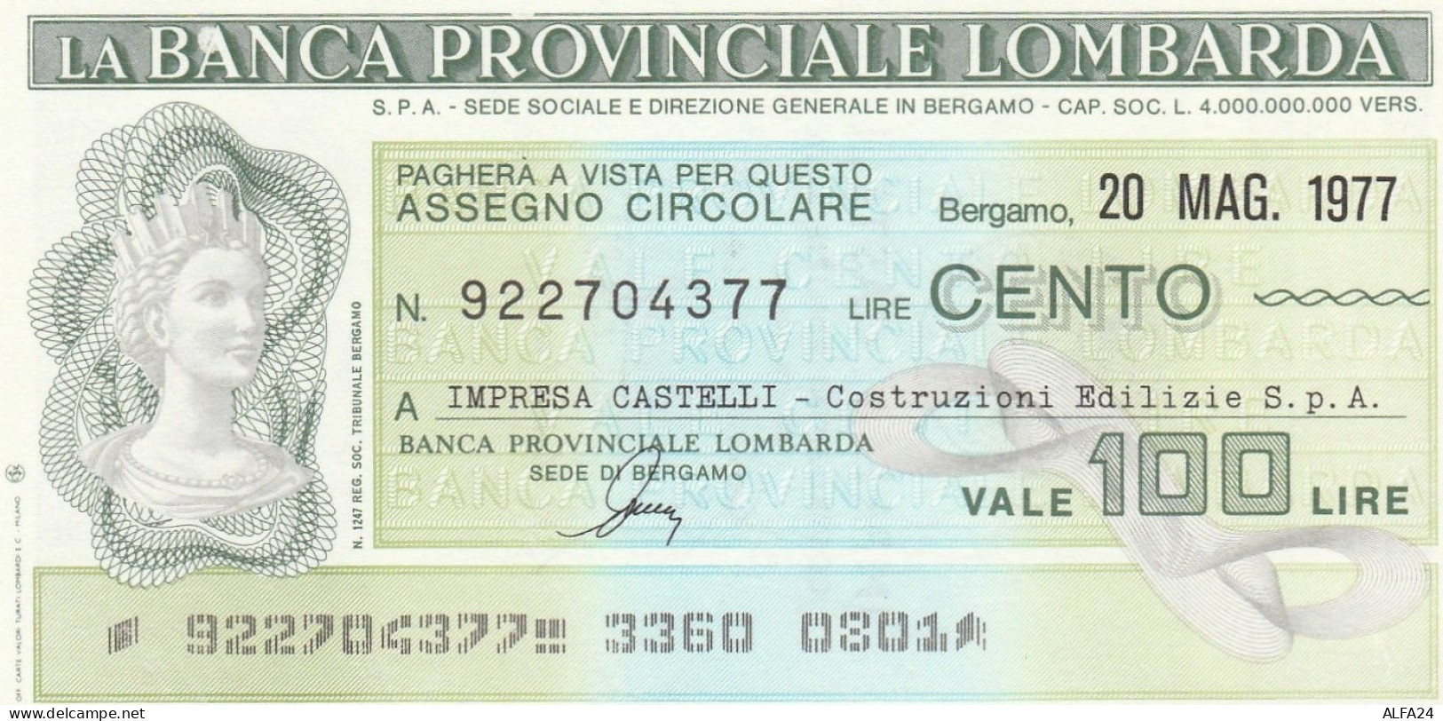 MINIASSEGNO BANCA PROV LOMBARDA 100 L. IMPRESA CASTELLI (A272---FDS - [10] Chèques