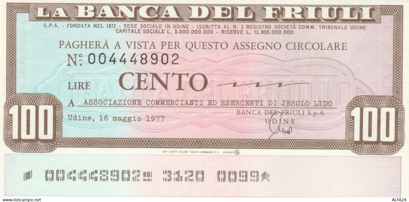 MINIASSEGNO BANCA FRIULI 100 L. ASS COMM JESOLO LIDO (A238---FDS - [10] Cheques Y Mini-cheques