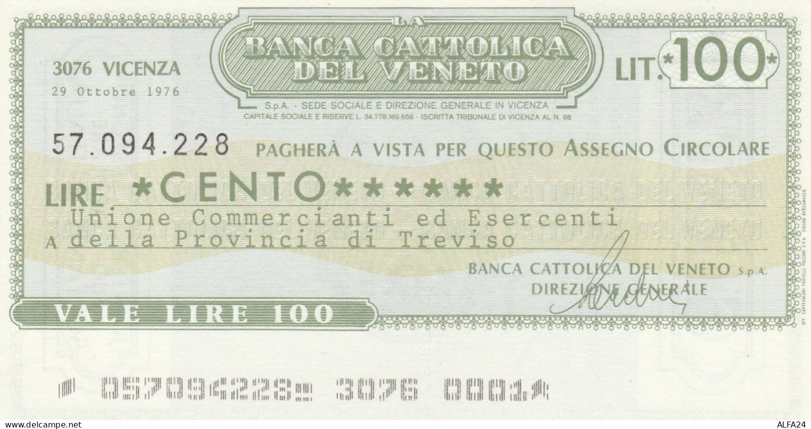 MINIASSEGNO BANCA CATTOLICA VENETO 100 L. ASS COMM TV (A201---FDS - [10] Checks And Mini-checks