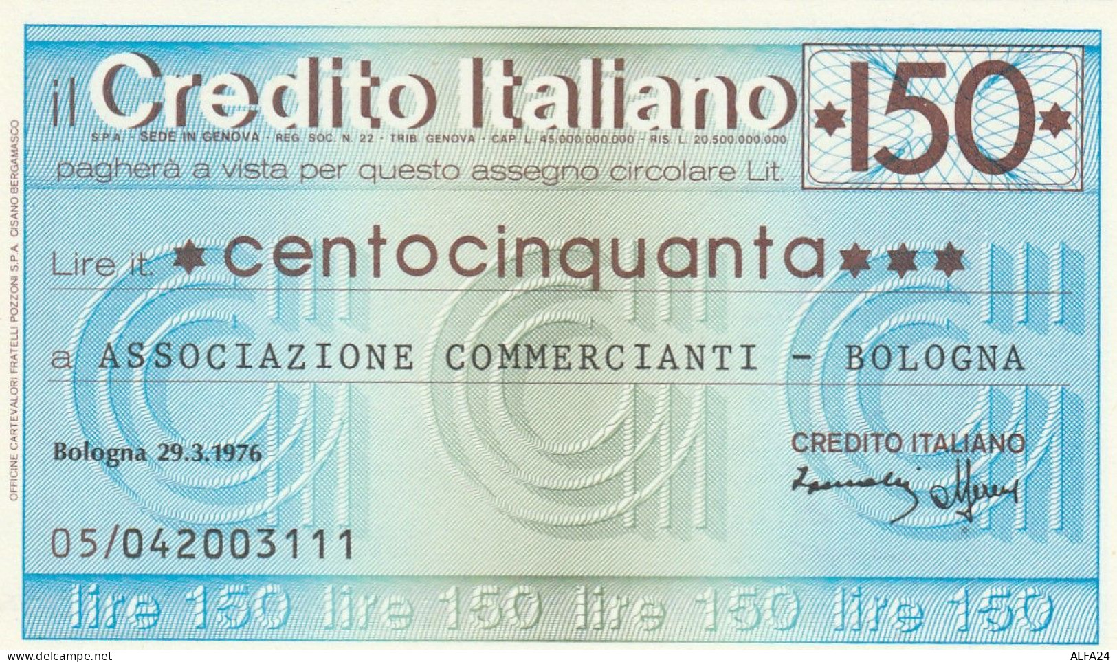 MINIASSEGNO CREDITO ITALIANO 150 L. AS COMM BO (A166---FDS - [10] Cheques Y Mini-cheques