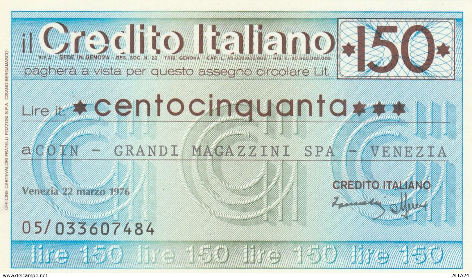 MINIASSEGNO CREDITO ITALIANO 150 L. COIN (A149---FDS - [10] Checks And Mini-checks